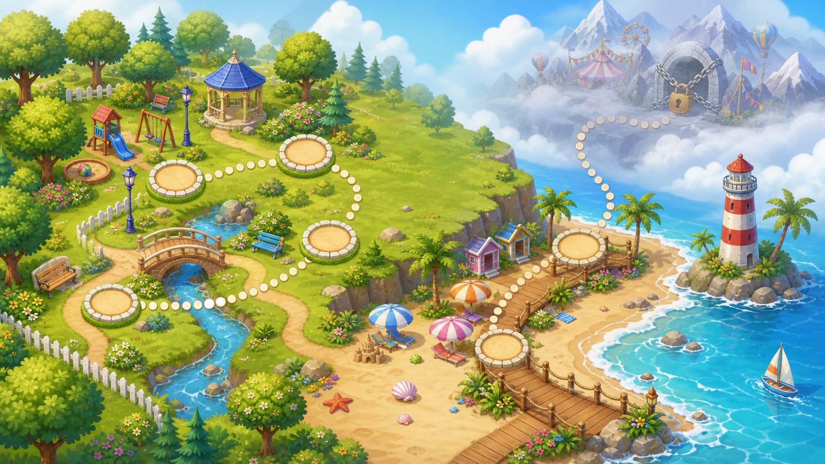 Pup Pup Go level map with connected world nodes.