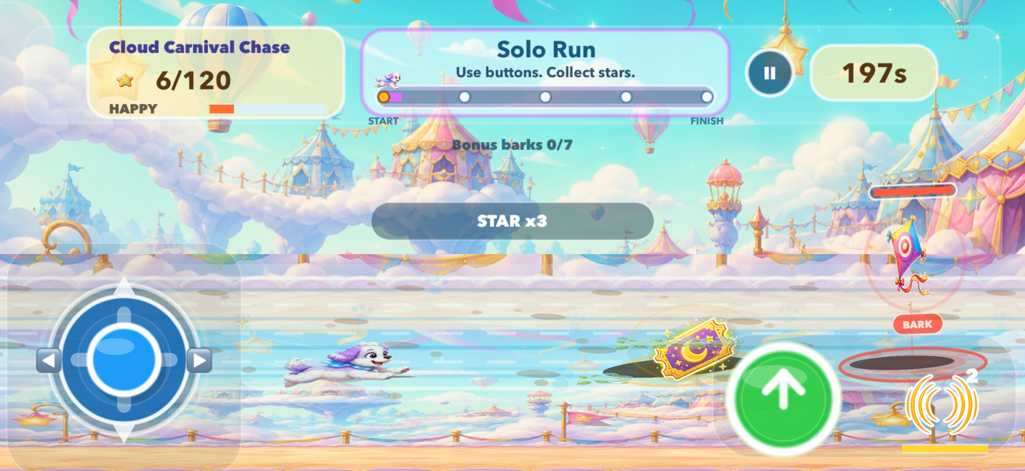 Pup Pup Go Cloud Carnival Chase gameplay screenshot.