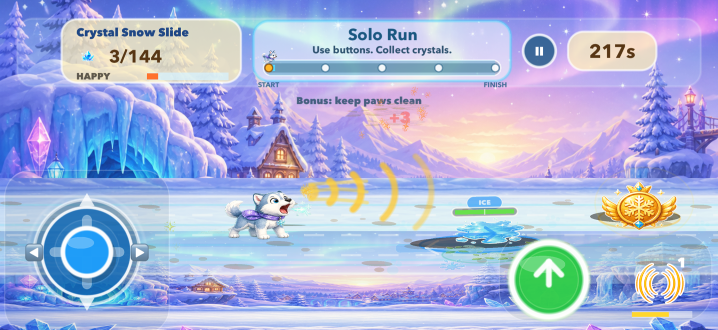Crystal Snow Slide gameplay screenshot.